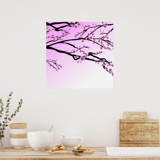 パープルさくらんぼブロッサム桜 ポスター (キッチン)