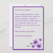 パープルさくらんぼ花の木ご寄付ありがとう シーズンカード (裏面)