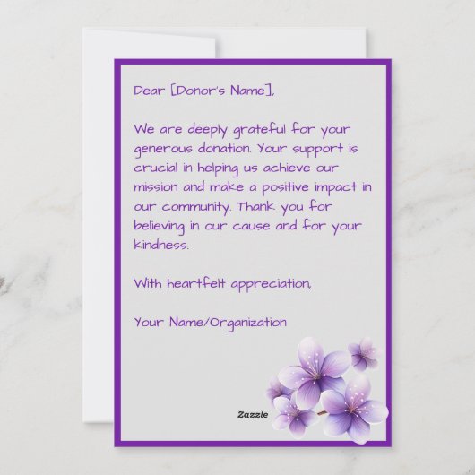 パープルさくらんぼ花の木ご寄付ありがとう シーズンカード (裏面)