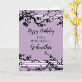 パープルさくらんぼ花ズゴッドマザー誕生日 カード (黄色い花)