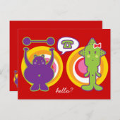 パープルさんとミス・グリーン かわいいカートゥーンキャラクター ポストカード (正面/裏面)