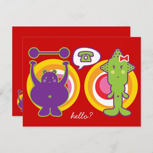 パープルさんとミス・グリーン かわいいカートゥーンキャラクター ポストカード (正面/裏面)