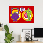 パープルさん＆ミス・グリーン かわいい漫画キャラクター ポスター (ホームオフィス)