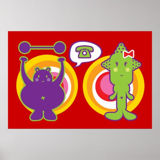 パープルさん＆ミス・グリーン かわいい漫画キャラクター ポスター (正面)