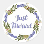 パープルたった今結婚しましたラベンダー結婚フローラ ラウンドシール (正面)