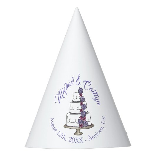 パープルつや消しバラティアド結婚フローラケーキ パーティーハット (正面)