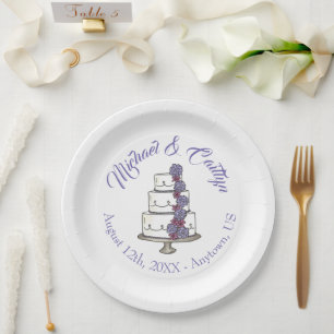 パープルつや消しバラティアド結婚フローラケーキ ペーパープレート