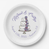 パープルつや消しバラティアド結婚フローラケーキ ペーパープレート (正面)