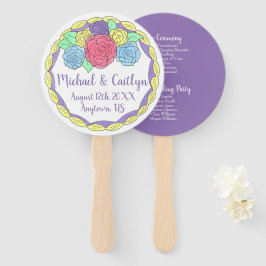 パープルつや消しバラフローラケーキ結婚式 プログラム ハンドファン