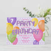 パープルつや消し切り出しクッキーガールズ誕生日 招待状 (スタンド正面)