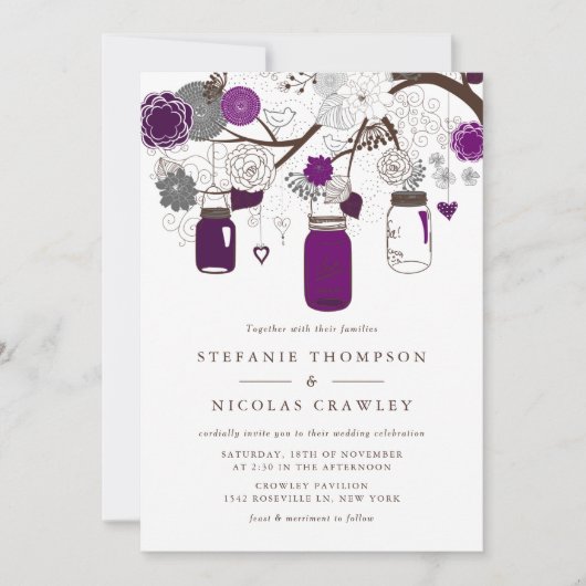 パープルつるのメイスン・結婚ジャース 招待状 (正面)