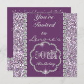パープルで50歳の誕生日パーティーへの招待 招待状 (正面/裏面)