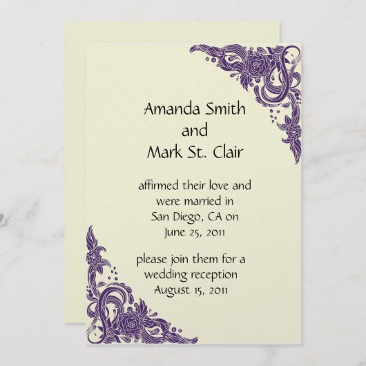 パープルとアイボリーの結婚式後披露宴招待状 招待状 (正面/裏面)