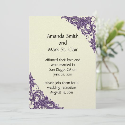 パープルとアイボリーの結婚式後披露宴招待状 招待状 (スタンド正面)