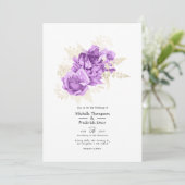 パープルとアイボリーの花柄のウェディング 招待状 (スタンド正面)