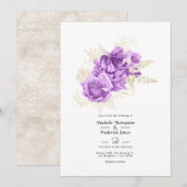 パープルとアイボリーの花柄のウェディング 招待状 (正面/裏面)