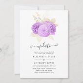 パープルとアイボリーの花柄結婚式最新情報 招待状 (正面)