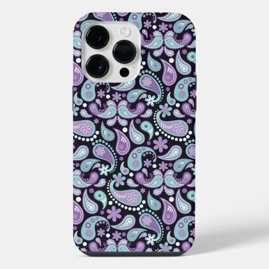 パープルとアクアのパイズリー模様 iPhoneケース (裏面)