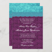 パープルとアクアブルーのダマスク ウェディング G500C 招待状 (正面/裏面)