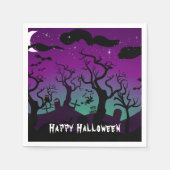 パープルとアクア幽霊のよく出る墓地ハロウィーン スタンダードカクテルナプキン (正面)