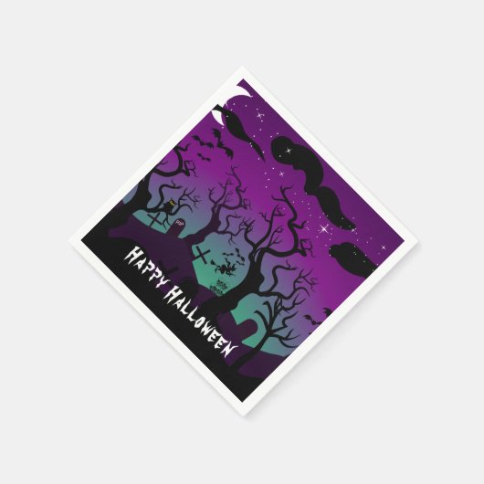 パープルとアクア幽霊のよく出る墓地ハロウィーン スタンダードカクテルナプキン (角)