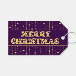 パープルとイエローの明るい星 メリークリスマス ギフトタグ
