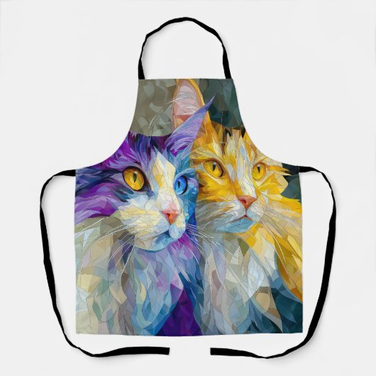 パープルとイエローの猫2匹 エプロン (正面)