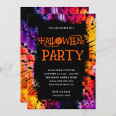 パープルとオレンジのハッピー ハロウィン タイダイ 招待状 (正面/裏面)