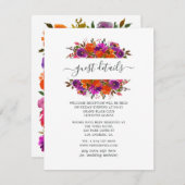 パープルとオレンジのフローラ結婚ズゲスト詳細 エンクロージャーカード (正面/裏面)