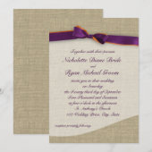 パープルとオレンジのリボンと麻の結婚式 招待状 (正面/裏面)