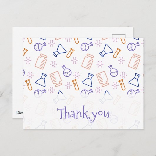 パープルとオレンジの科学的感謝メッセージ ポストカード (正面/裏面)