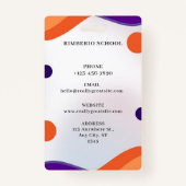 パープルとオレンジモダンの先生ポートレート会社 バッジ (裏面)