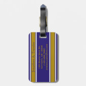 パープルとオールド金ゴールドスストライプポーツパーソナライズされた ラゲッジタグ (裏面縦)