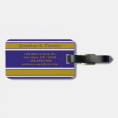 パープルとオールド金ゴールドスストライプポーツパーソナライズされた ラゲッジタグ (裏面横)