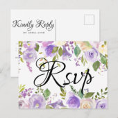 パープルとクリームの花の結婚式の出欠・食事選択カード インビテーションポストカード (正面/裏面)