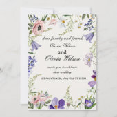 パープルとクリームの花柄の縁取りが付いた結婚式の招待状です 招待状 (正面)