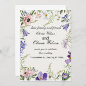 パープルとクリームの花柄の縁取りが付いた結婚式の招待状です 招待状 (正面/裏面)