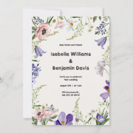 パープルとクリー縁どムの結婚フローラの招待 招待状
