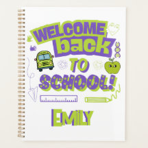 パープルとグリーンのキュートな「Welcome Back To School」デザイン