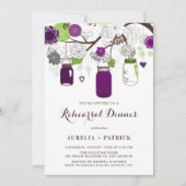 パープルとグリーンのメイスンジャースリハーサルディナー 招待状 (正面)