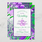 パープルとグリーンの大理石 フルイドアート 招待状 (正面/裏面)