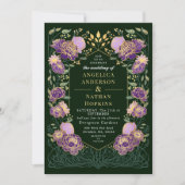 パープルとグリーンの魔法の花園ウェディング 招待状 (正面)