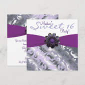 パープルとグレイのスイート16の誕生日パーティー 招待状 (正面/裏面)