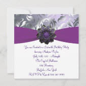 パープルとグレイのスイート16の誕生日パーティー 招待状 (裏面)