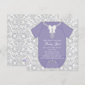 パープルとグレイのベビーシャワー 招待状 (正面/裏面)