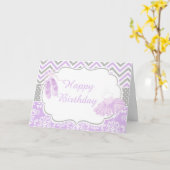 パープルとグレーのシェブロン バレリーナ カード (黄色い花)