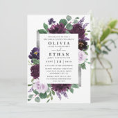 パープルとグレーのシルバーウォーターカラー リハーサルディナー 招待状 (スタンド正面)