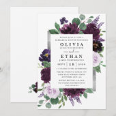 パープルとグレーのシルバーウォーターカラー リハーサルディナー 招待状 (正面/裏面)