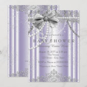 パープルとグレーのパール ガーリー ベイビー シャワー 招待状 (正面/裏面)