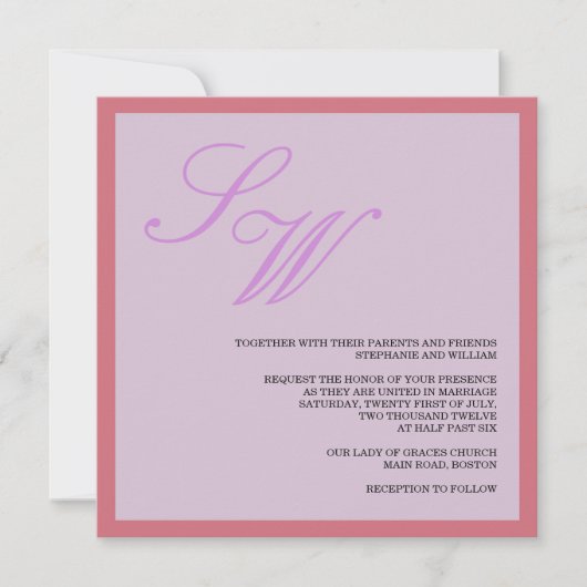 パープルとコーラルの結婚式招待状 招待状 (正面)